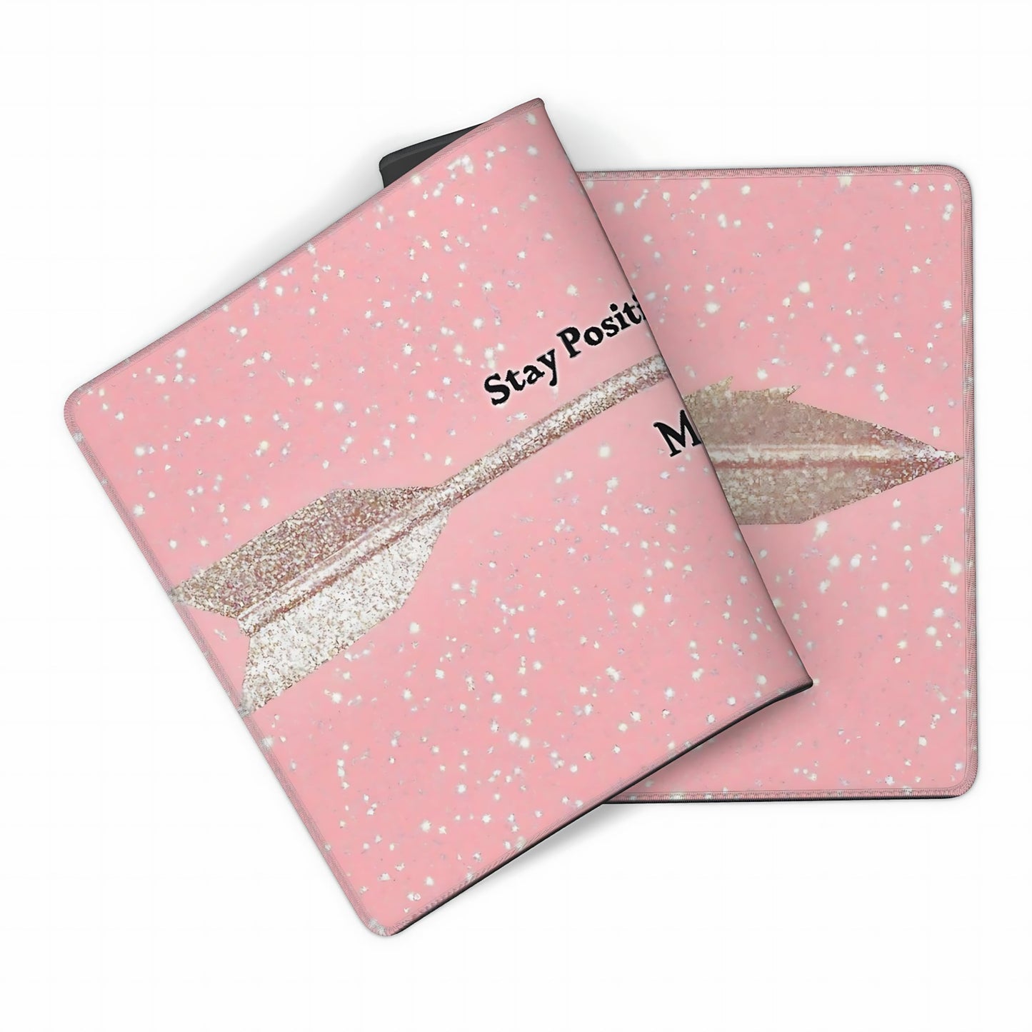 Cute Aesthetic Stay Positive Gaming Mouse Pad, Gold Pink Minimalist Desk Mat with Anti-Slip Base &
