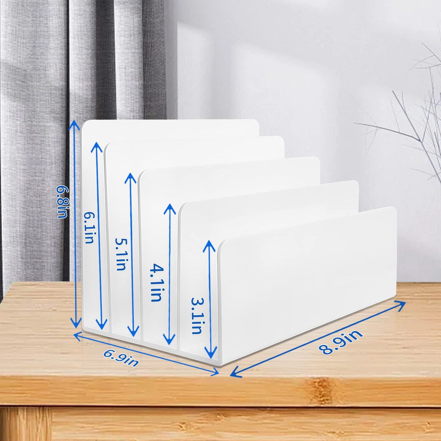 Goihgioh 4 Section White Acrylic Desk Organizer and Accessories, Sturdy & Thick Acrylic File Folder