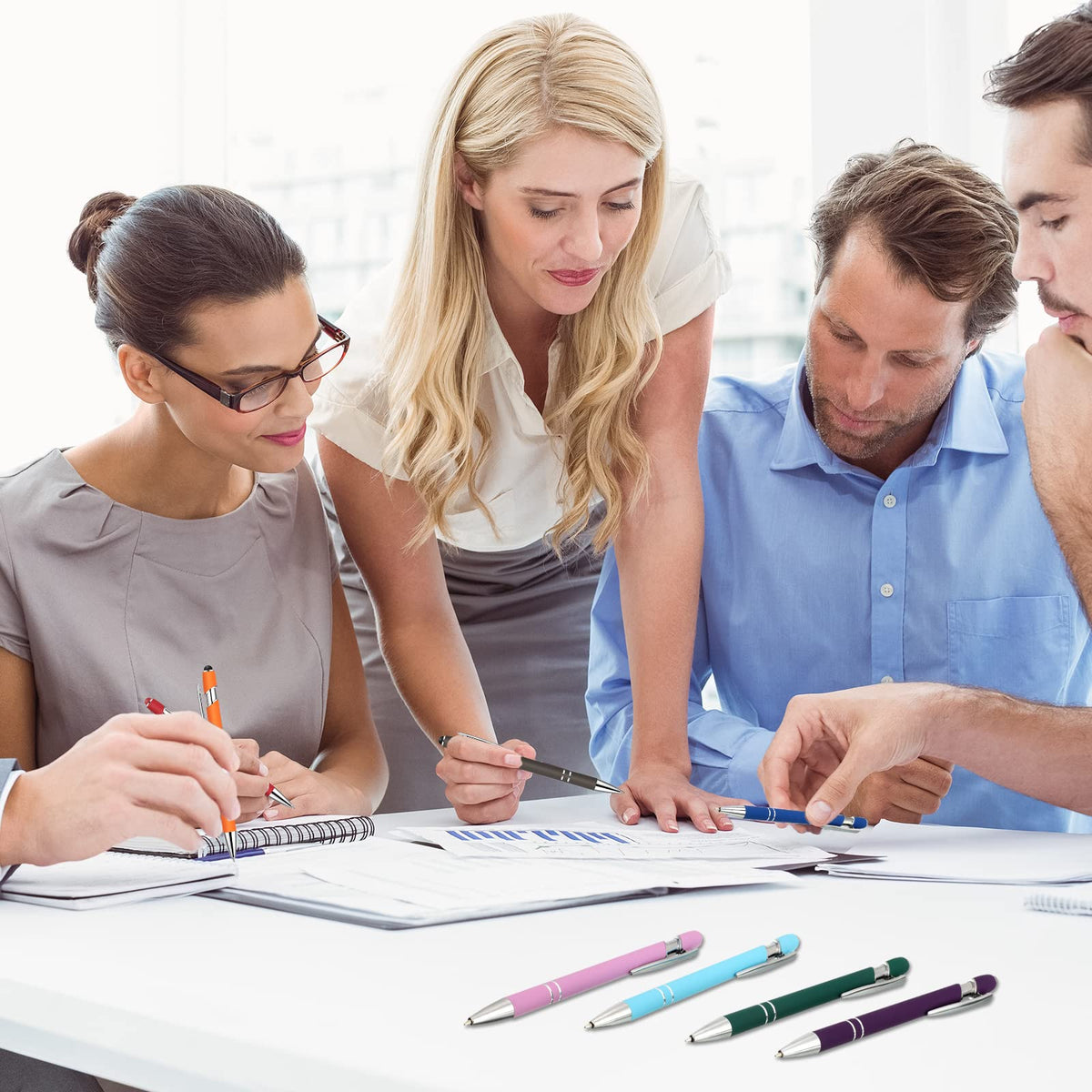 Yeaqee 100 Pieces Ballpoint Pen Bulk with Stylus Tip Click, Assorted Colors