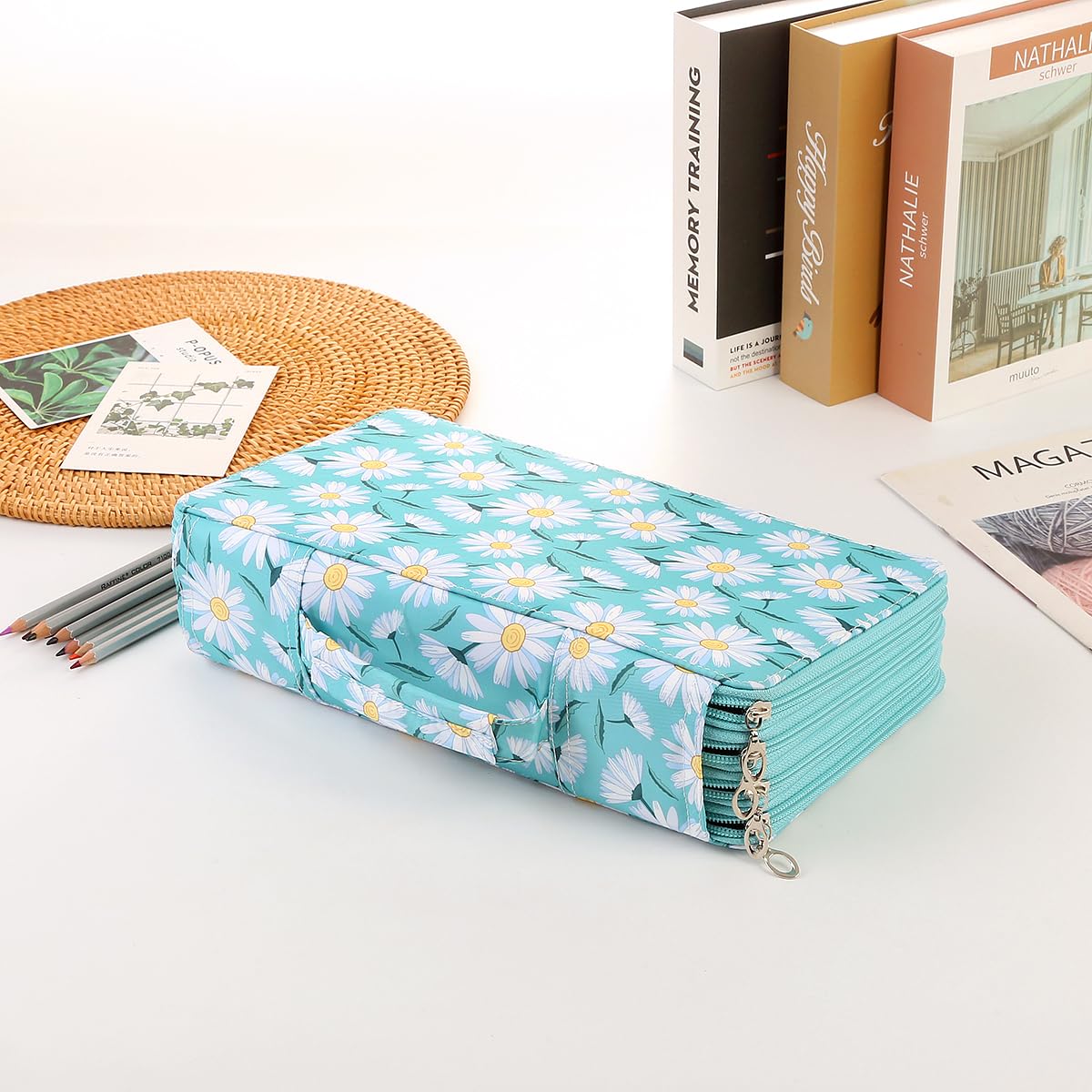 Lbxgap 300 Slots Pencil Case 4-Layer Zipped Holder w/Handle