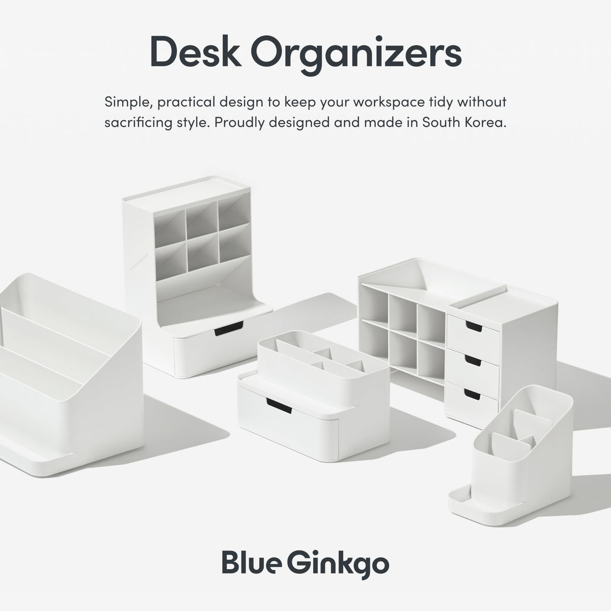 BLUE GINKGO Portable Desk Organizer, Blue, Made in Korea