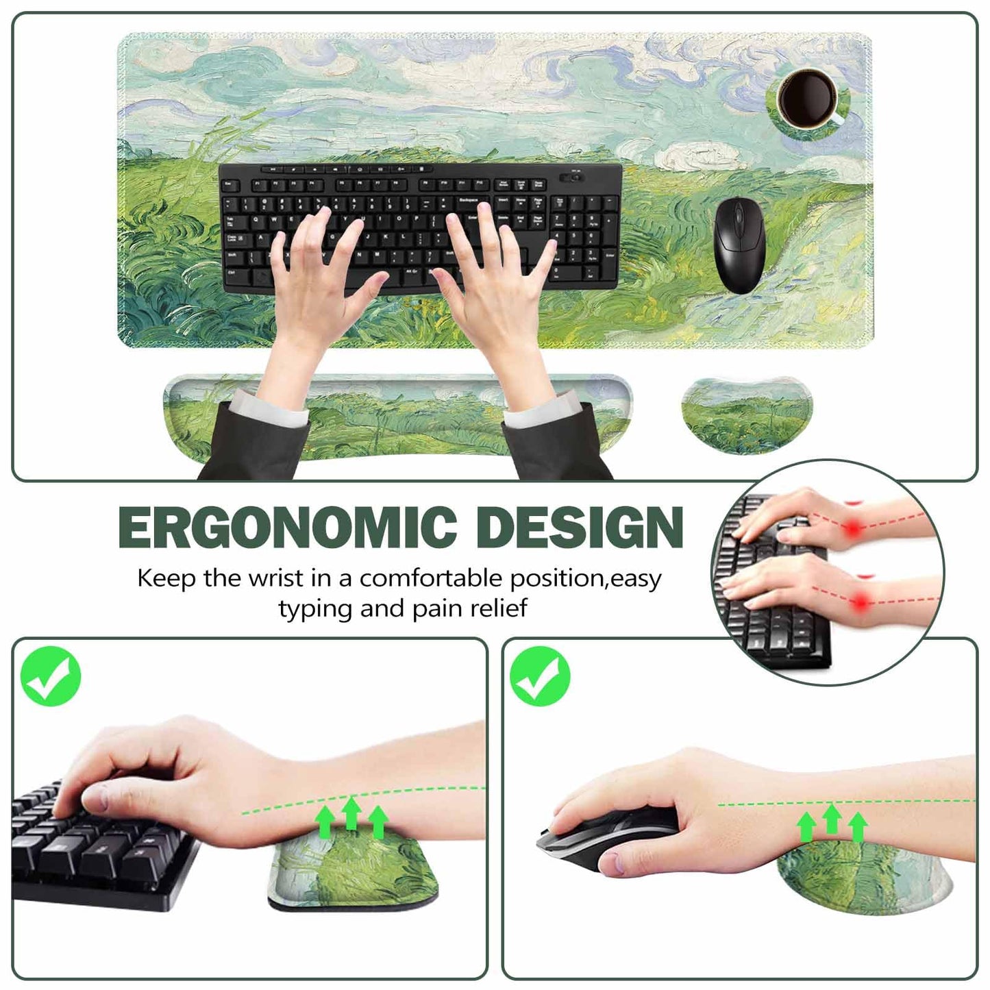 ToLuLu Extended Gaming Mouse Pad, Memory Foam Keyboard Mouse Wrist Rest Set