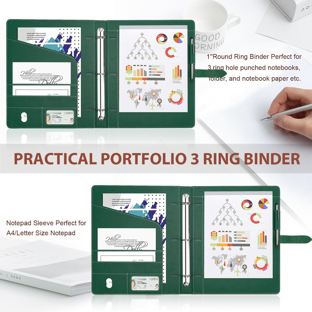 Toplive Padfolio 3 Ring Binder Organizer Business Portfolio Folder for Women, A4/ Letter Size PU