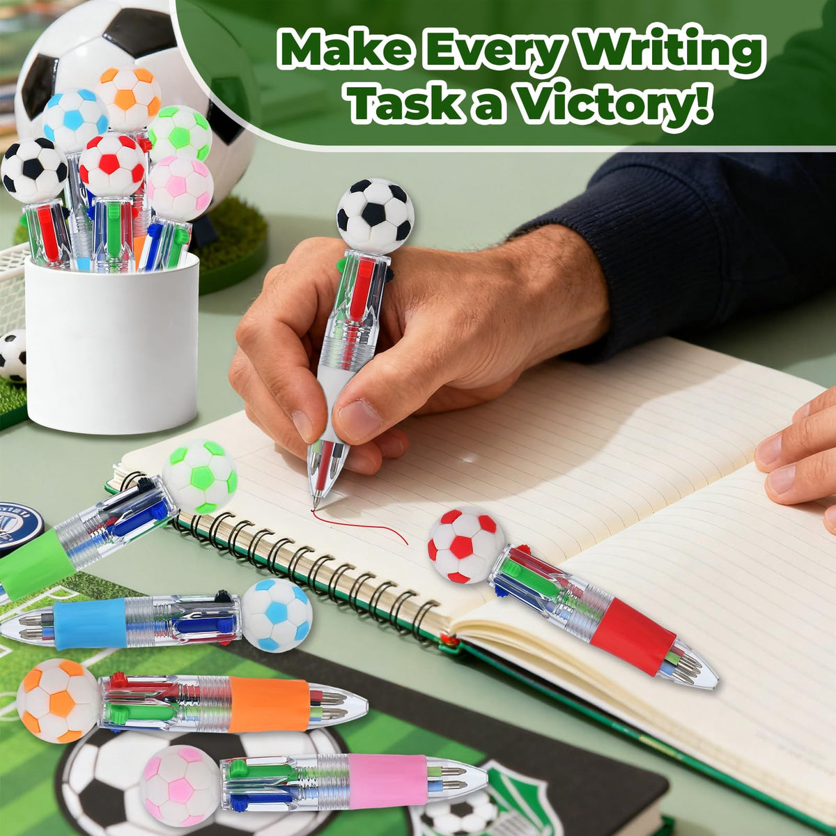 Zhirlyn Soccer Party Favors Soccer Pens Mini Multicolor Pen in One Cute Fun 4-in-1 Pens Bulk Cool