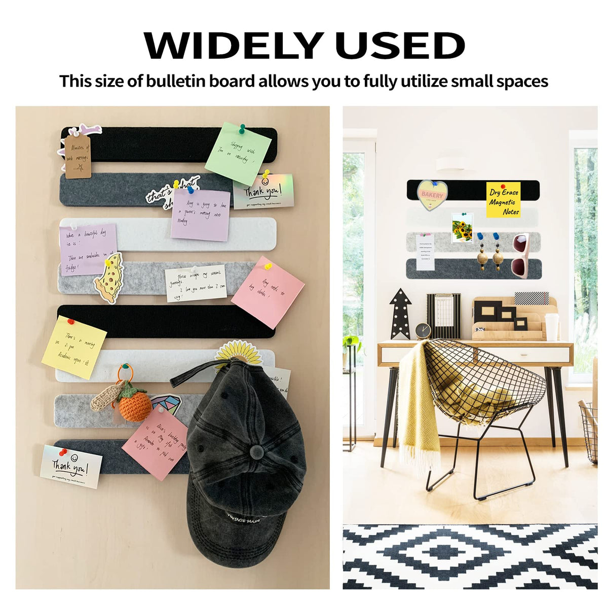 8 Pcs Black White Grey Felt Pin Board Bar Strips Bulletin Board ,Self-Adhesive Bulletin Board Bar