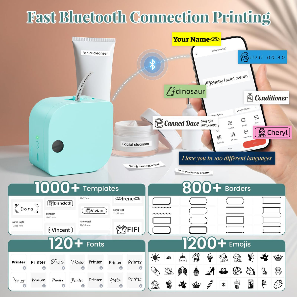 Phomemo P12 Label Maker Machine with 4 Tapes, Bluetooth Mini Ribbon Printer