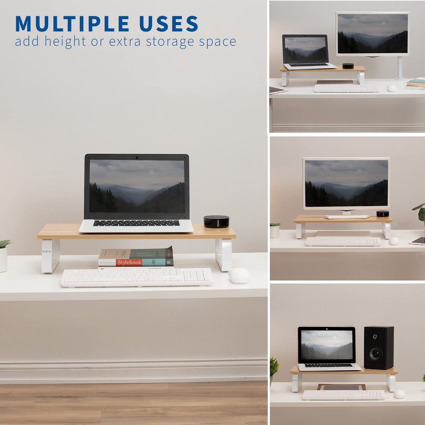 VIVO 24 inch Monitor Stand, Wood and Steel Desktop Riser, Screen, Keyboard, Laptop, Small TV