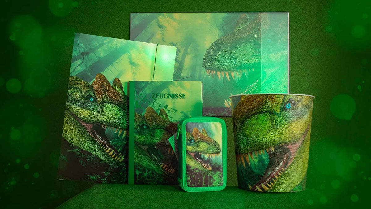 Idena 10452 Desk Mat with Two Pockets, Dinosaur, Approx. 58.5 x 38.5 cm, Practical Accessory for