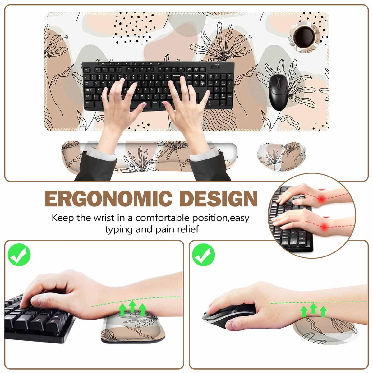 ToLuLu Extended Gaming Mouse Pad, Memory Foam Ergonomic Keyboard Mouse Wrist Rest Support Set
