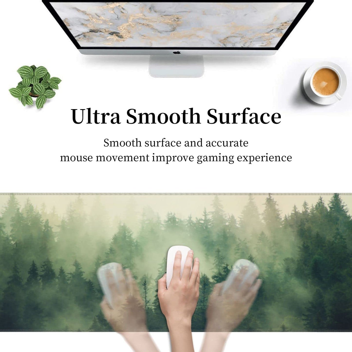Green Forest Pine Fog Mountain Tree XXL XL Large Gaming Mouse Pad for Desk, Non-Slip Long Extended