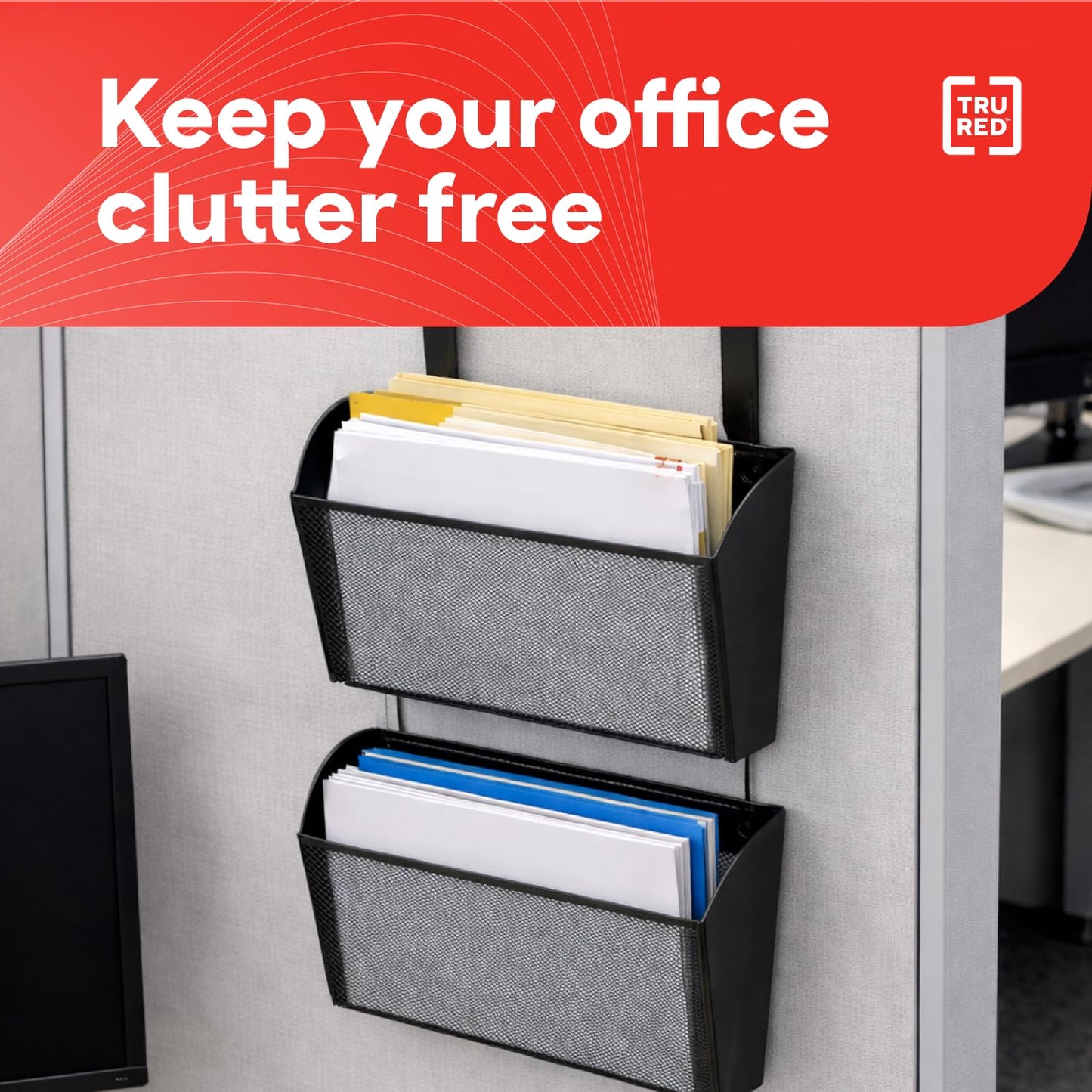 Staples TRU RED Mesh Letter Wall File, 1 - Pocket Hanging Organizer, Black, 2-Pack - Wall - Mounted