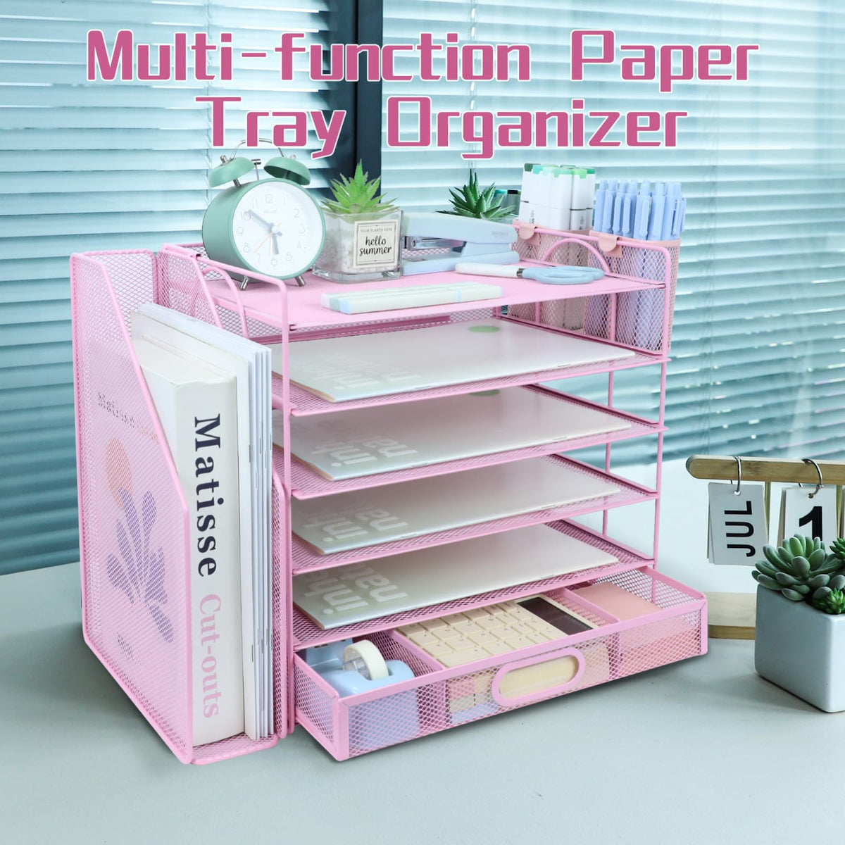 ideallife Desk Organizers and Accessories with File Holder, 6-Tier Paper Letter Tray Organiser with