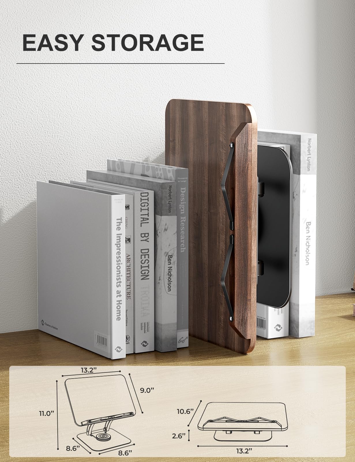 Tounee Book Stand for Reading, Adjustable Book Holder with 360° Swivel Base, Foldable Cookbook