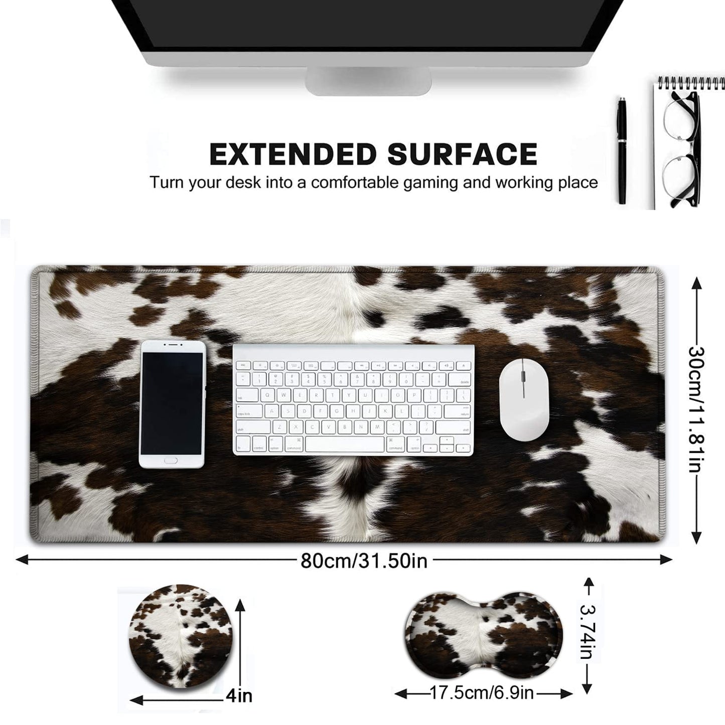 Large Gaming Mouse Pad, 31.5x11.8 in Extended Computer Mouse Mat with Non-Slip PU Base, Ergonomic