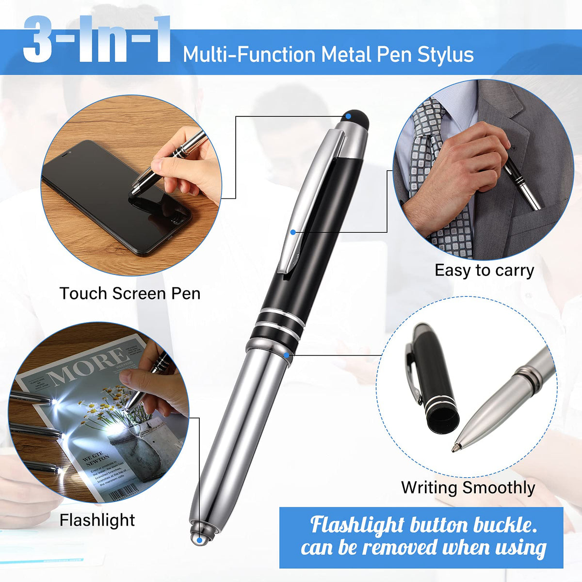 Zonon 15 Pcs Stylus Pen with Light, 3 in 1 Ballpoint Pens, Delicate Colors