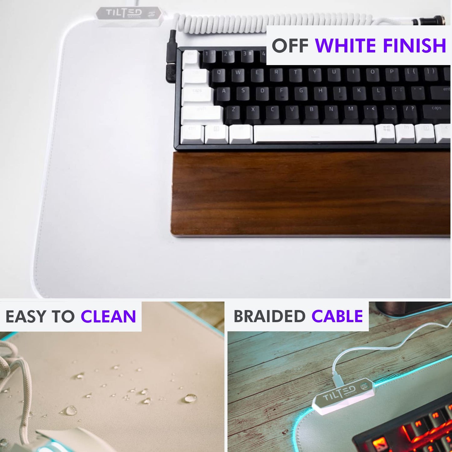 Tilted Nation Bone White Gaming Mouse Pad RGB - Large LED Mousepad - LED Desk mat with 8 Adjustable