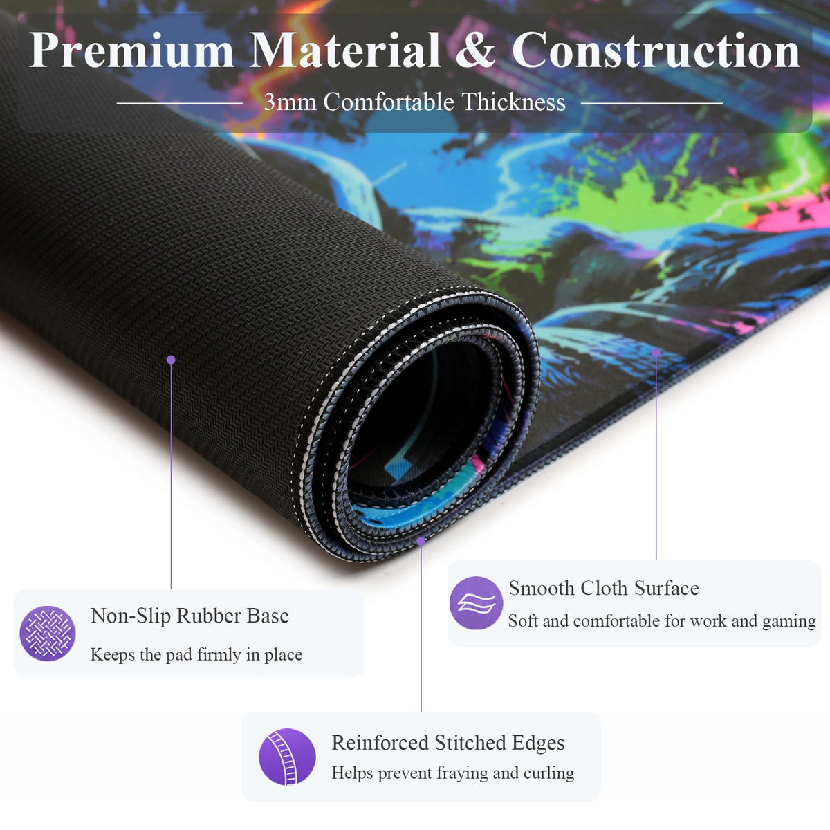 Simpkeely Blacklight Cat Large Gaming Mouse Pad for Desk, Keyboard Mat