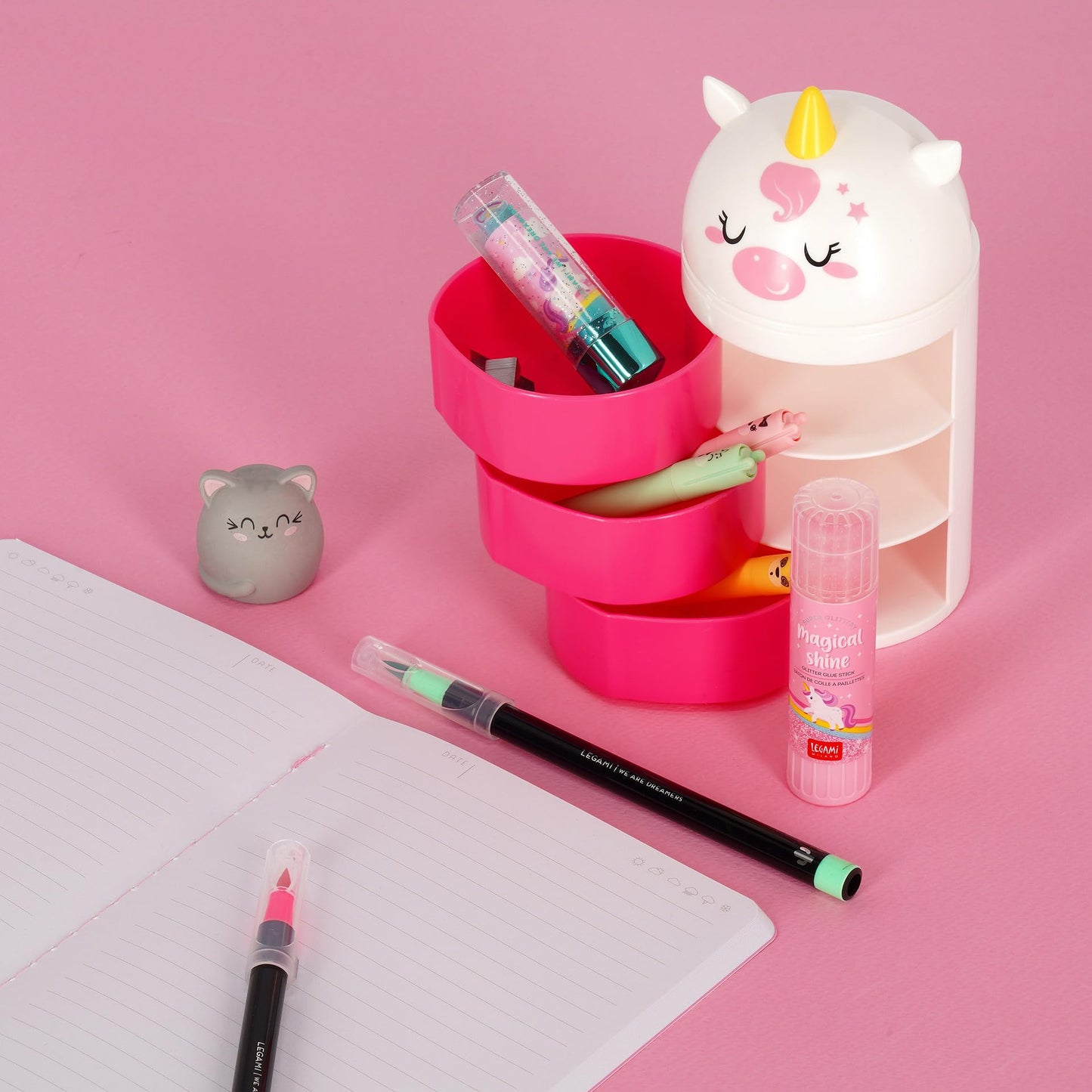 LEGAMI - Desk Organiser, Desk Organiser with 3 Side Opening Drawers, Top Compartment with Sliding