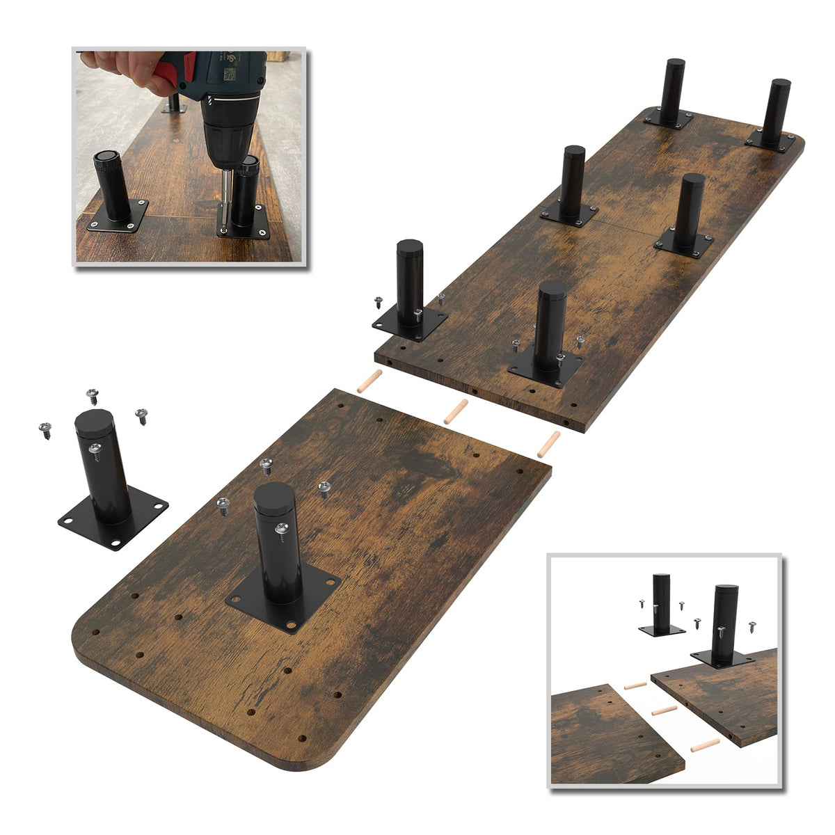 WEGASTU Dual Monitor Stand - 43.7 inch Extra Long Wide TV Stand - Wood & Steel Leg Desktop Riser