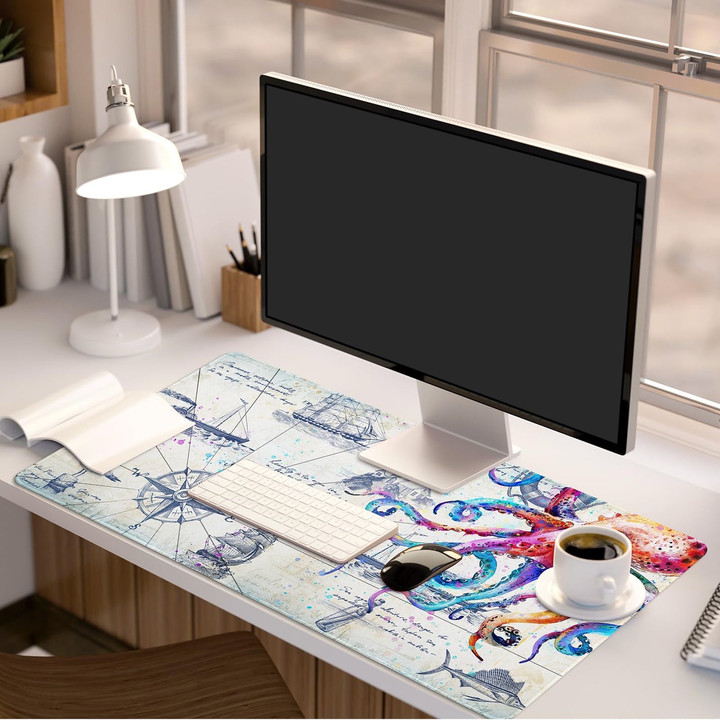 Lokigo Gray Desk Mat for Desktop Cool Gaming Mouse Pad, Computer Mat for Keyboard and Mouse, Office