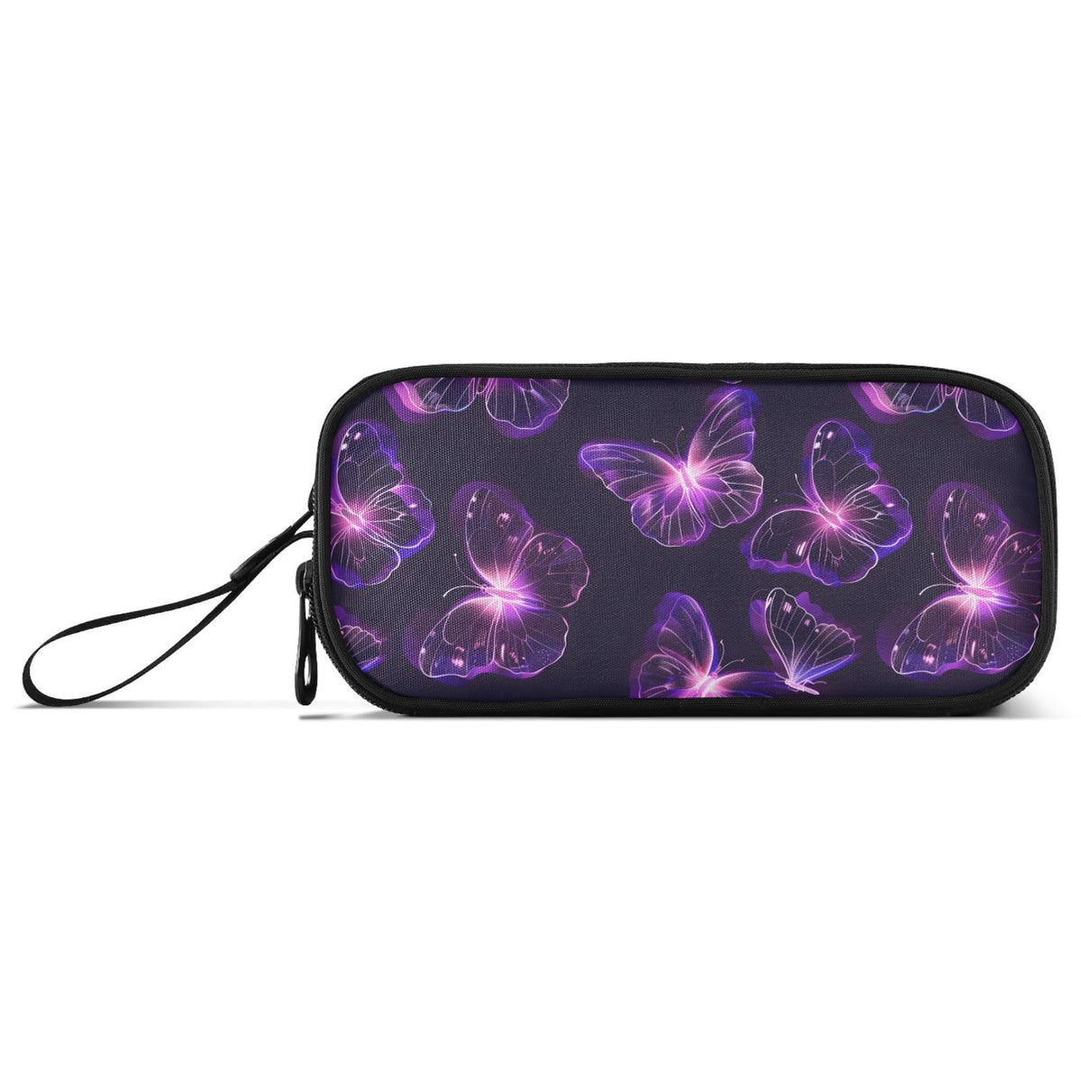BOENLE Butterflies Purple Neon Pencil Case Box Boys Girls Large Pencil Pouch Zipper Compartments