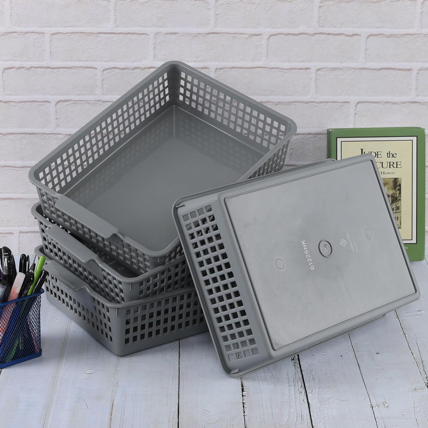 Doryh 6 Packs Plastic Storage Basket, Grey Office Organizer Basket Tray