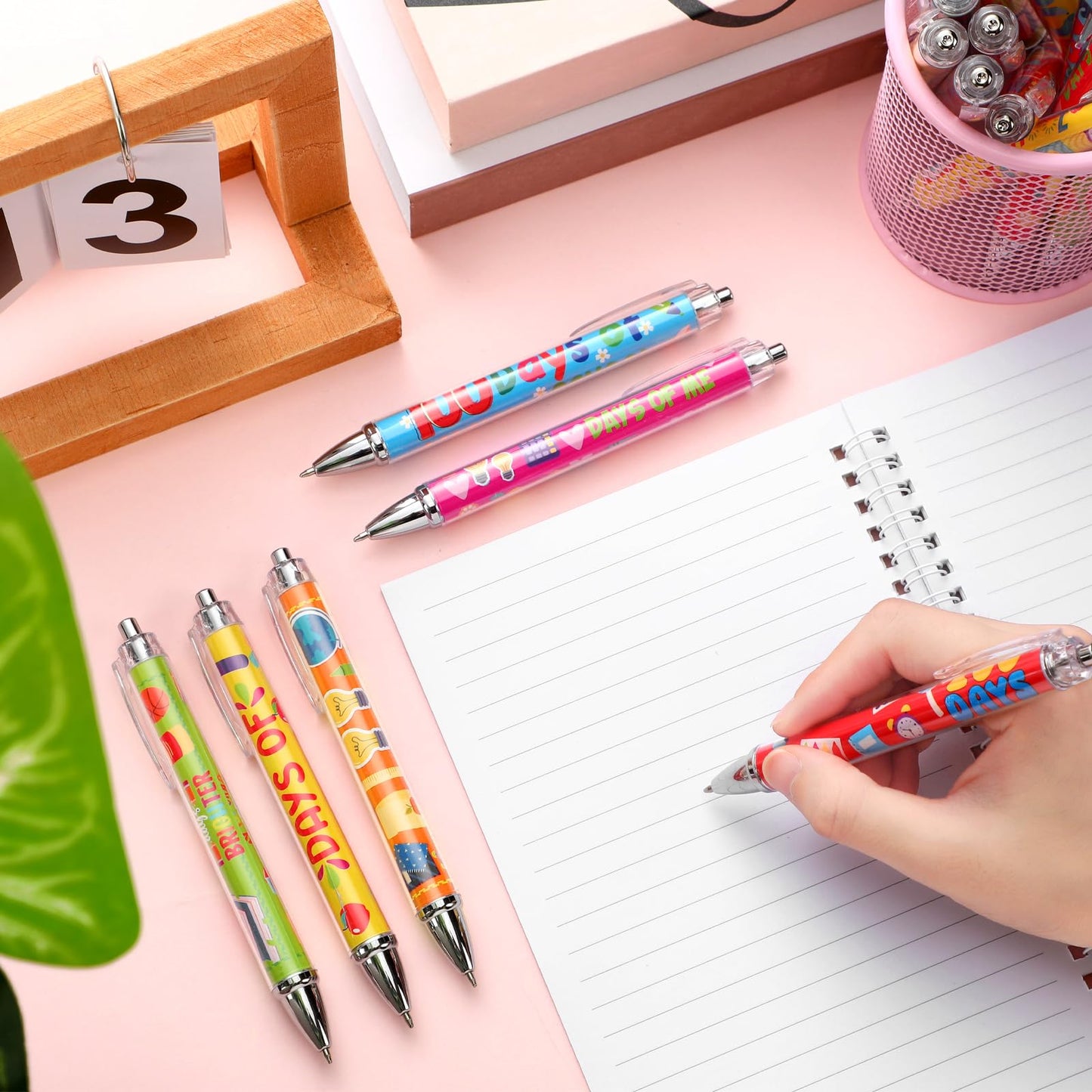 Weekgrat 48 Pcs 100 Days Ballpoint Pen 100 Days Black Ink Retractable Baby Shower Ballpoint Pens