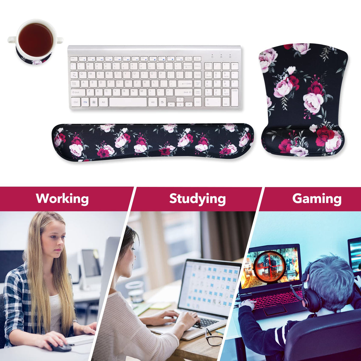 AIMSA Ergonomic Keyboard Wrist Rest and Mouse Pad with Wrist Support Set, Memory Foam Non-Slip