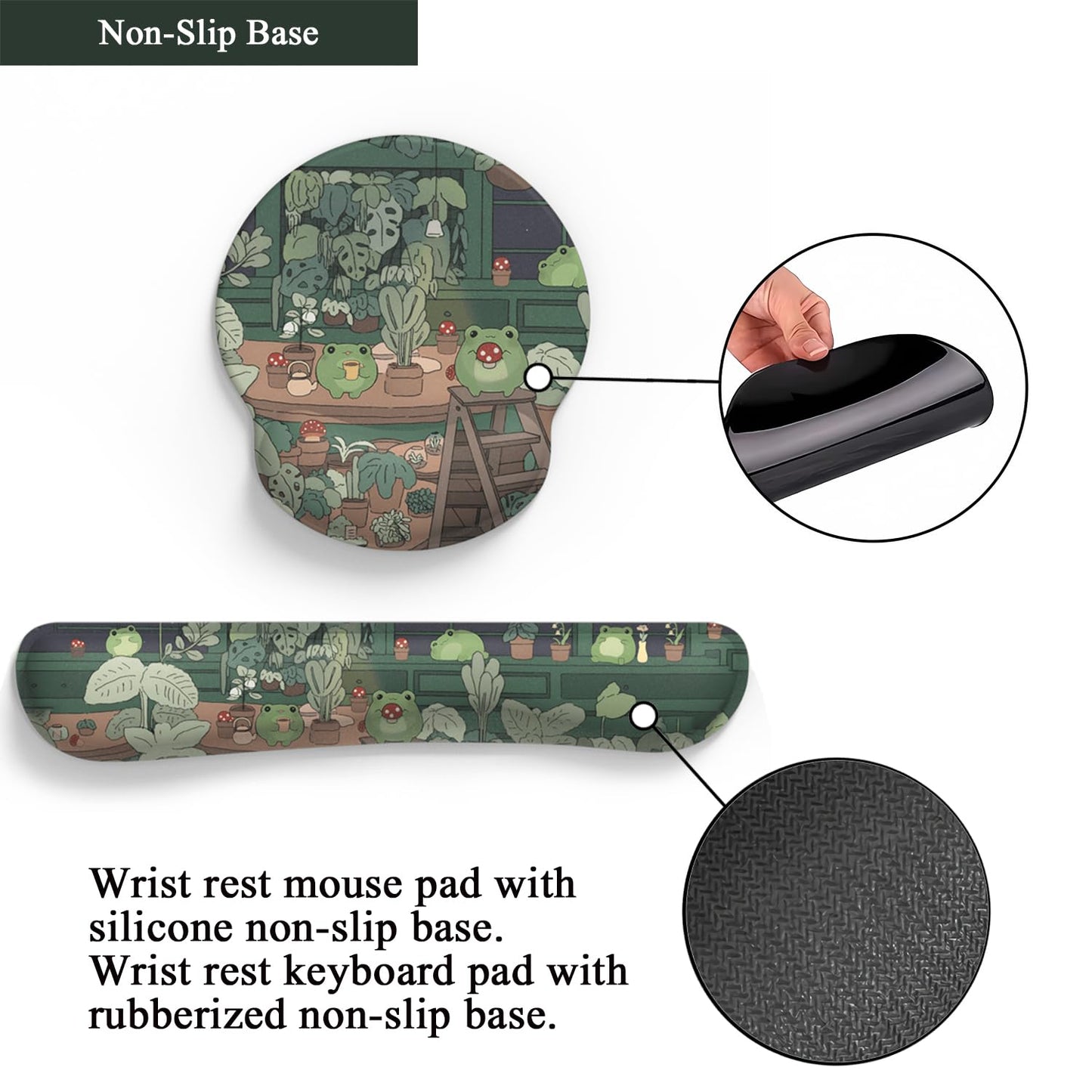 Cute Frog Mouse Pad with Wrist Rest Kawaii Green Decor Pain Relief Mat, Ergonomic Mouse Pad for