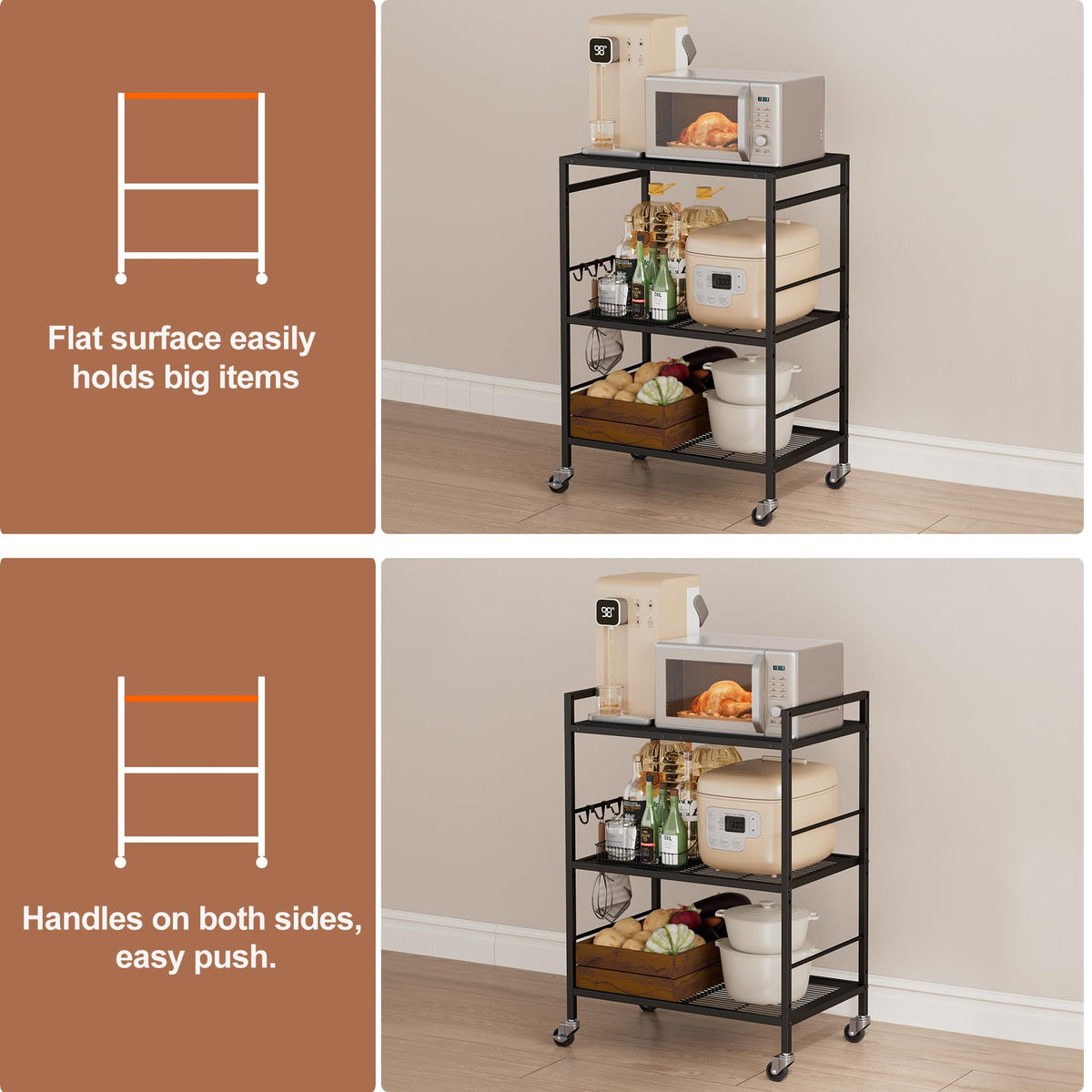 3 Tier Rolling Kitchen Microwave Cart, Utility Cart , Microwave Stand Black