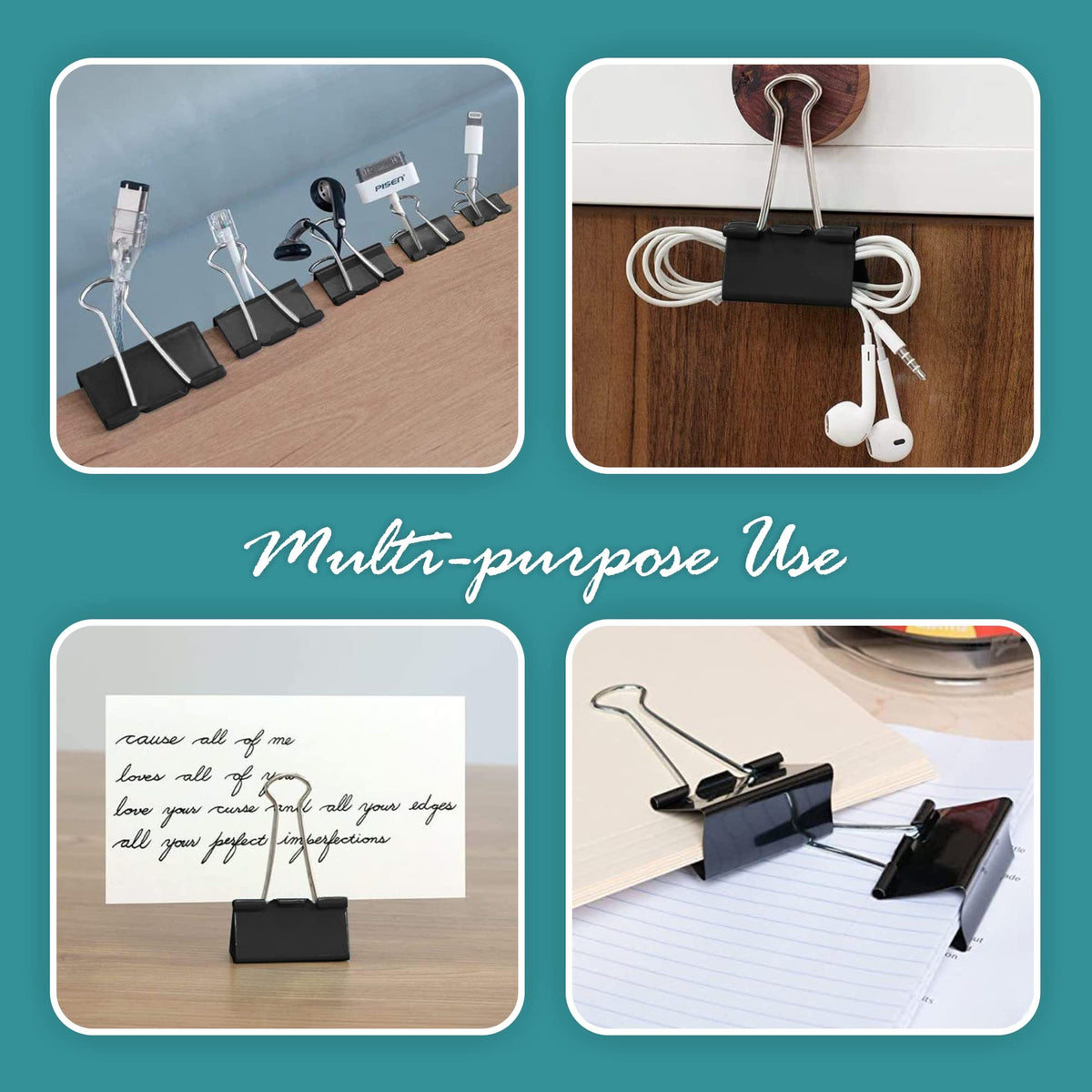 Binder Clips - 24 Medium Binder Clips, 1.25 Inch Black Paper Clamps, File Clip for Home, Office and