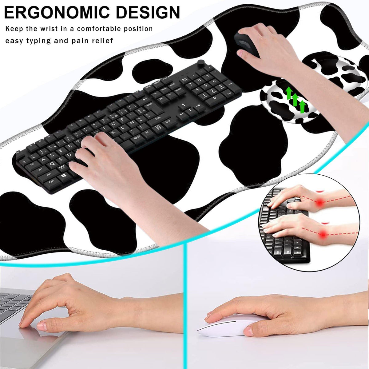 CICPLKSE Mouse Pad with Wrist Support + Desk Mat + Coaster 3 in 1 Set, XXL Large Gaming Mousepad