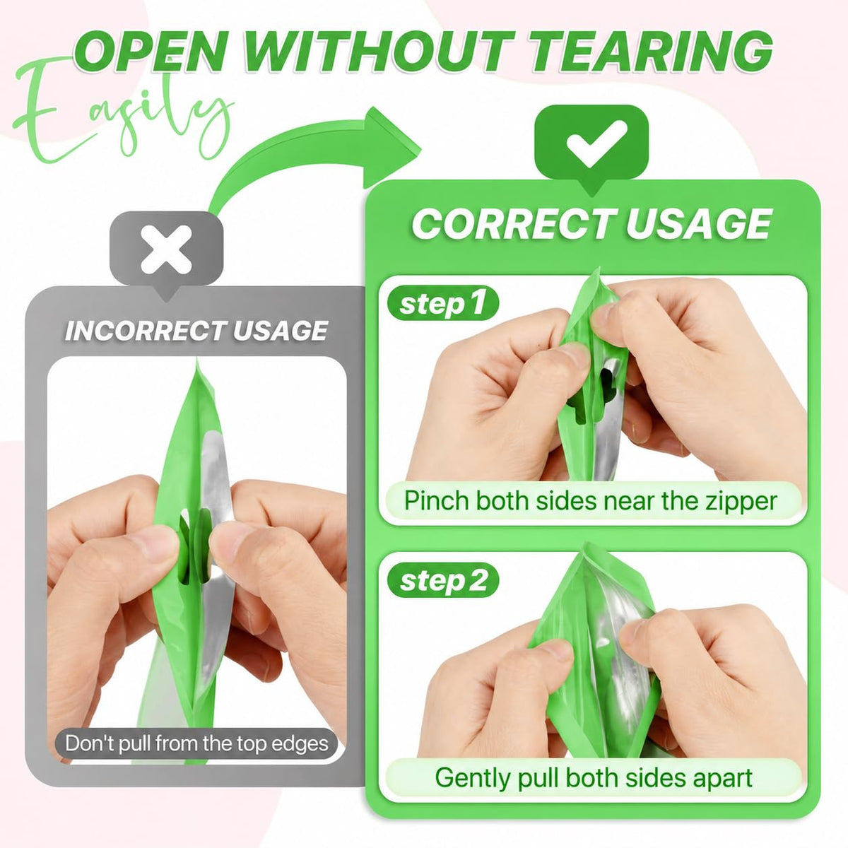 ANZNKU 100Pcs Green Mylar Bags, Resealable Smell Proof Zip Goodie Baggies