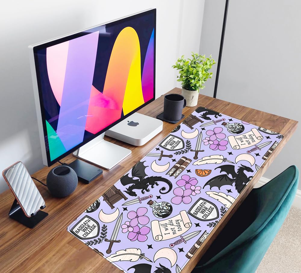 Cute Desk Pad Kawaii Black Loong Mouse Pad Purple Magic Desk Keyboard Pad, Large Gaming Mouse Pad
