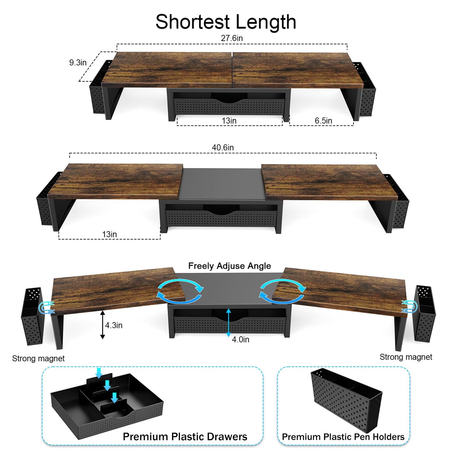 gianotter Dual Monitor Stand Riser With Drawer and 2 Pen Holders