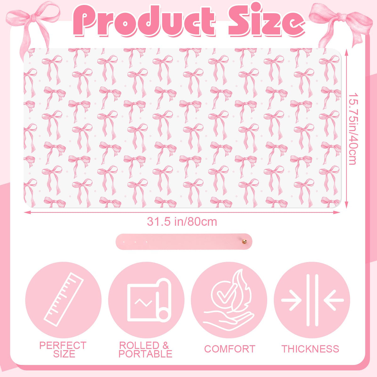 Teenyyou Bow Makeup Vanity Mat Leather Desk Pad, Pink 31.5"X 15.7"