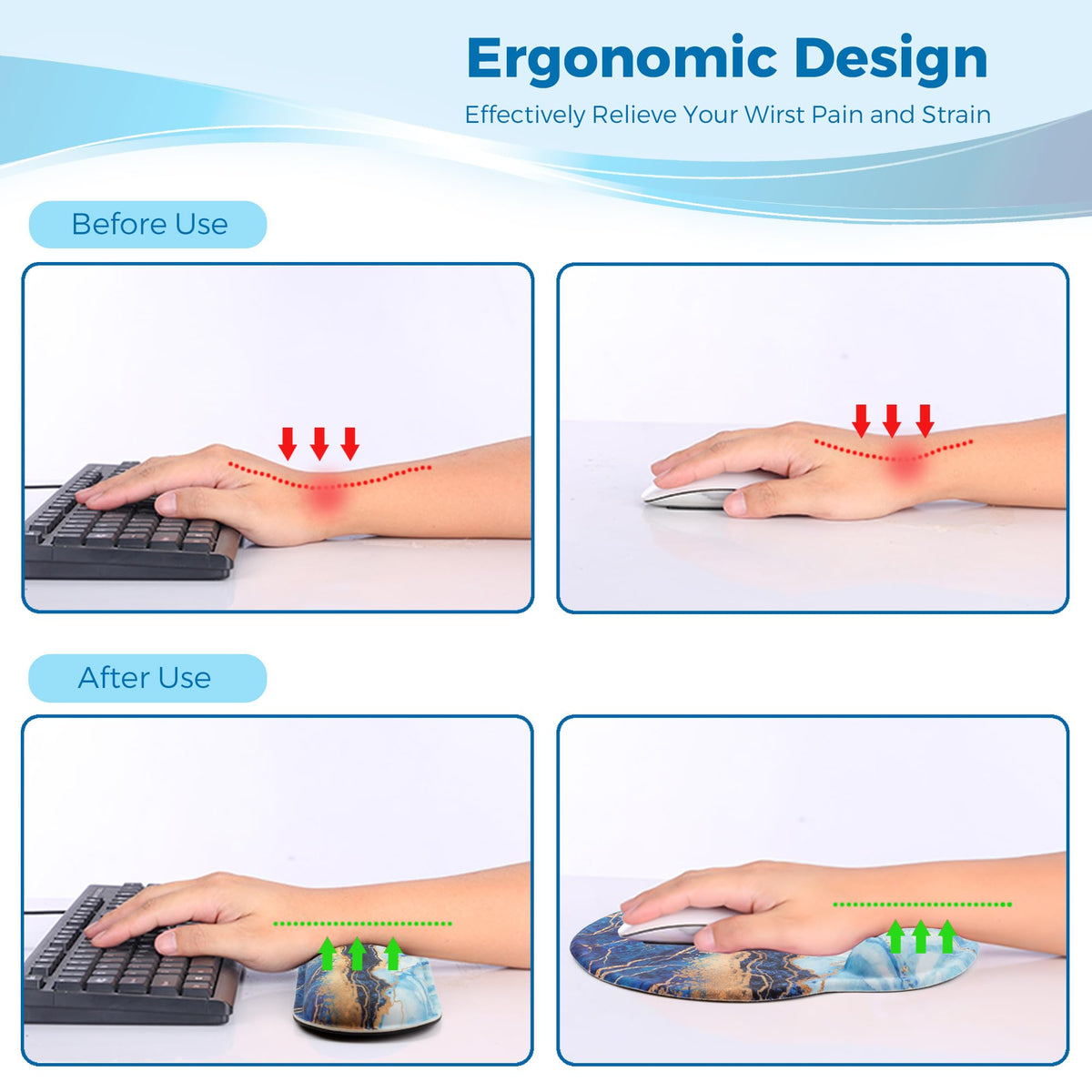 Wiabsi Mouse Pad and Keyboard Wrist Rest Support,Ergonomic Mouse Pad Set