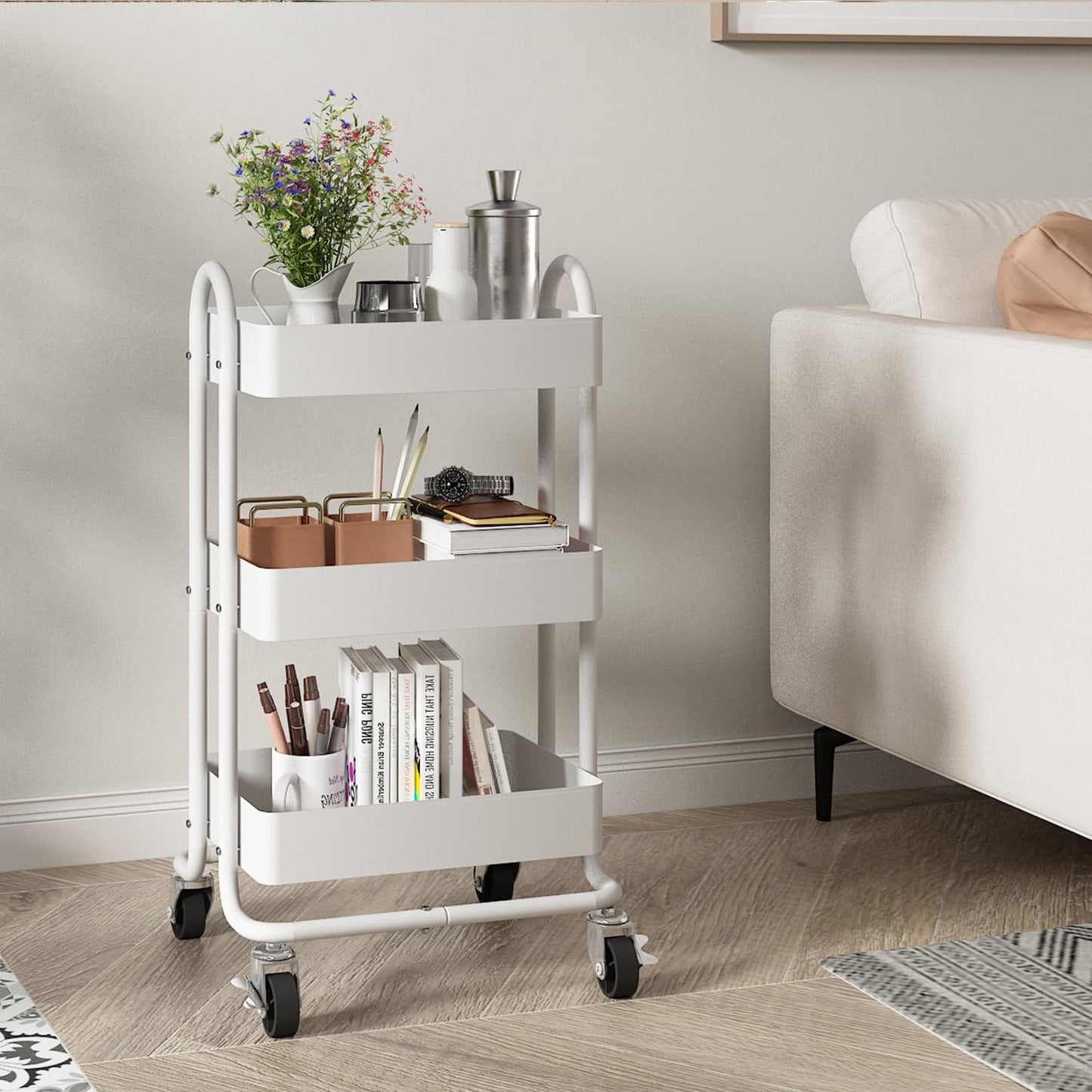 Elitehouse Metal Rolling Cart,3-Tier Metal Rolling Cart with Wheels,3 Tier Utility Cart with Wheels