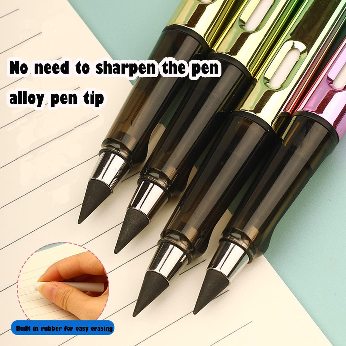 6 Pcs Inkless Eternal Pencils, Everlasting Infinity Magic Pencil with Eraser, Eternal Pencil For
