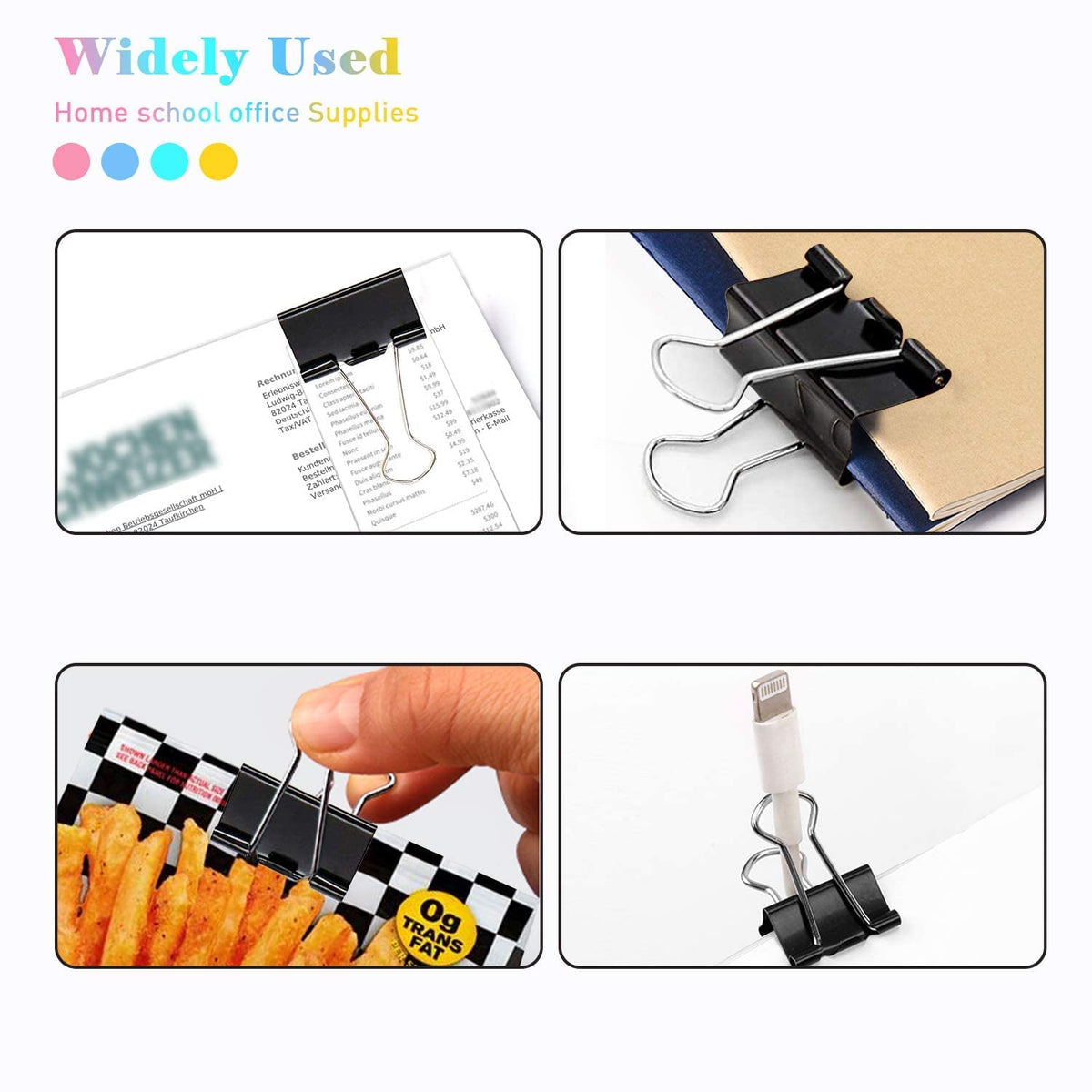 Large Binder Clips, 48 Pack, 1.6 Inch, Standard 41mm, Black, Capacity 0.66 Inch, Metal Paper Clips