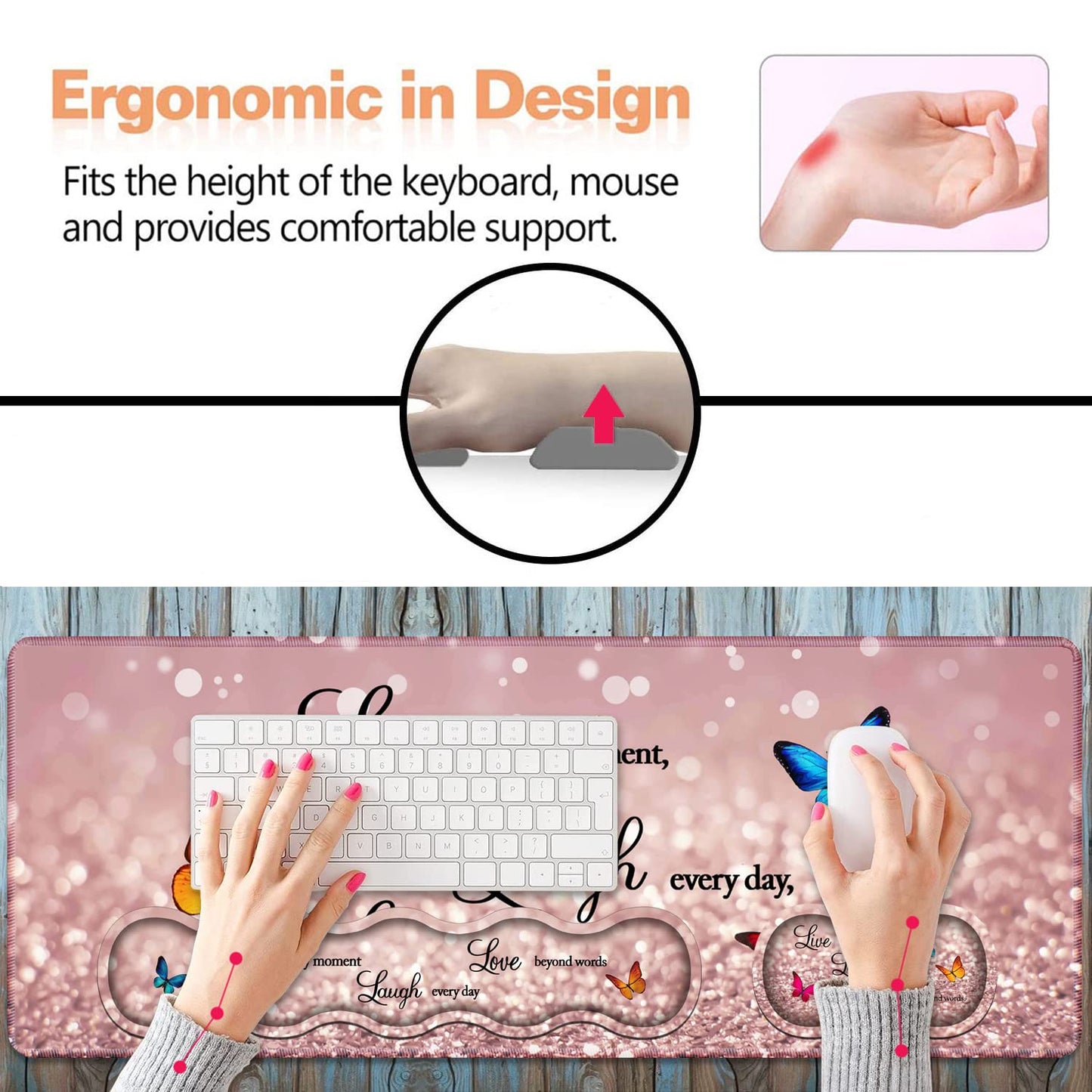 Ergonomic Keyboard Wrist Rest & Mouse Pad Wrist Rest Set, Large XXL Gaming Desk Mat 31.5"x 11.8"