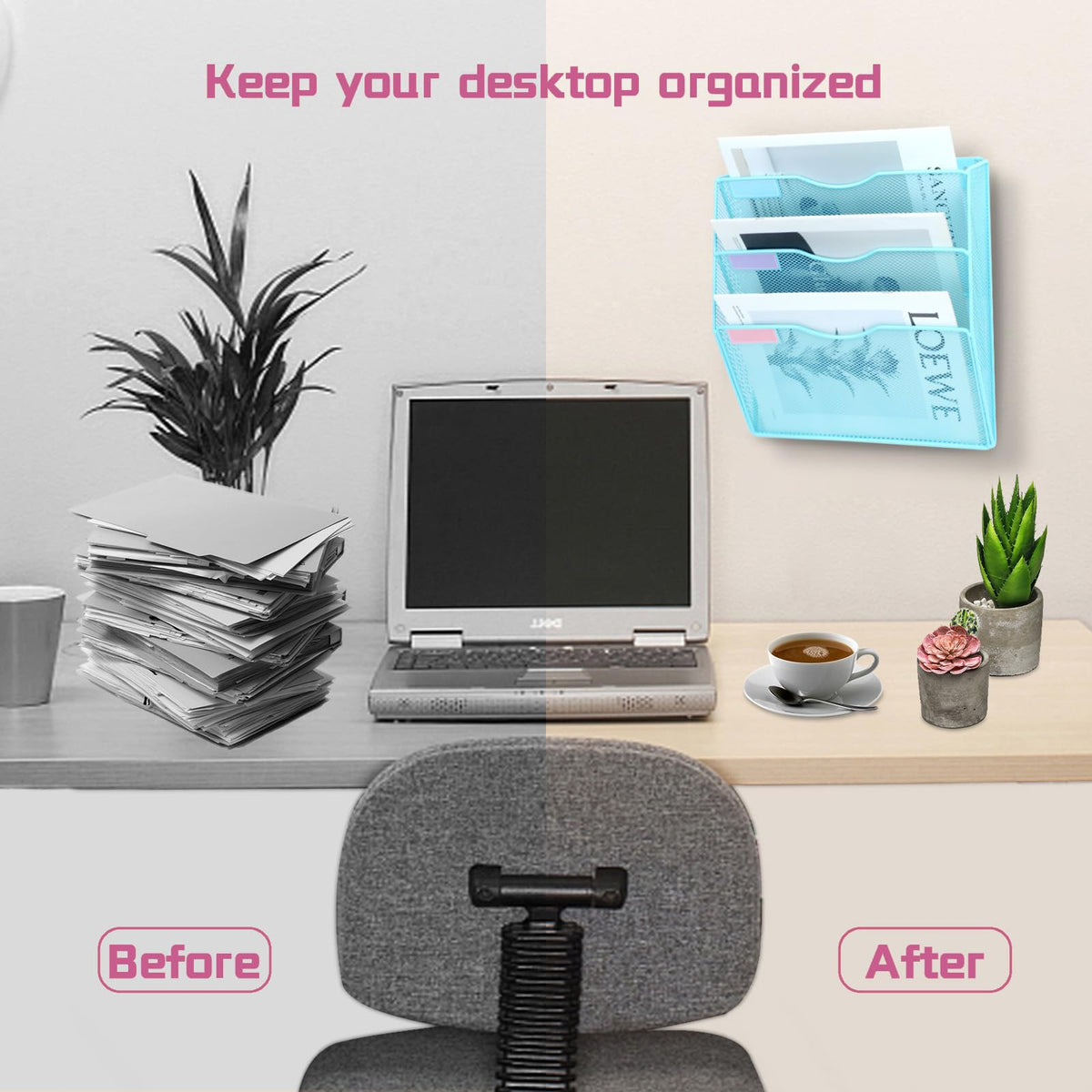 ideallife 3 Pockets Mesh Wall File Holder Organizer Office Hanging File Folder Magazine Rack