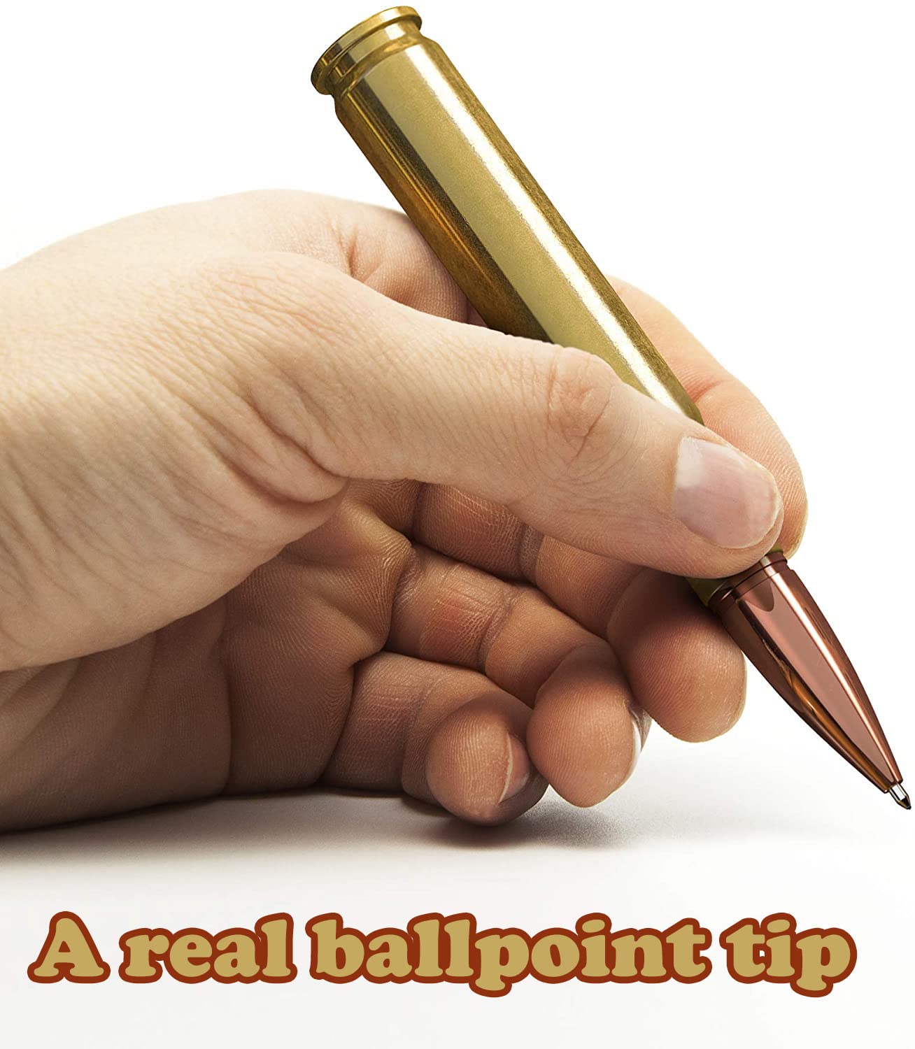 Caliber Gourmet 50 Caliber Bullet Twist Tactical Pen, Gold Plated, Realistic Refillable 50 Cal
