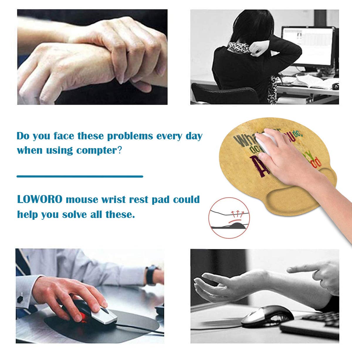 Ergonomic Mouse Pad Wrist Support and Coasters Set, Bible Verse Whatever You do,do it All for The