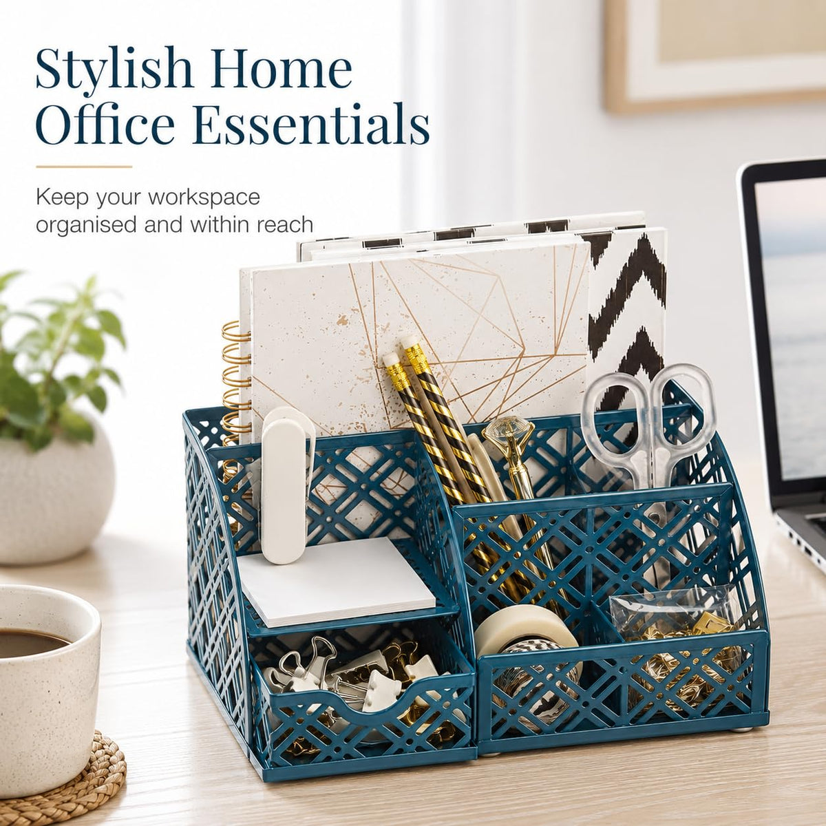 Exerz Desk Organizer Metal Mesh Caddy 7 Compartments Drawer Aegean Blue
