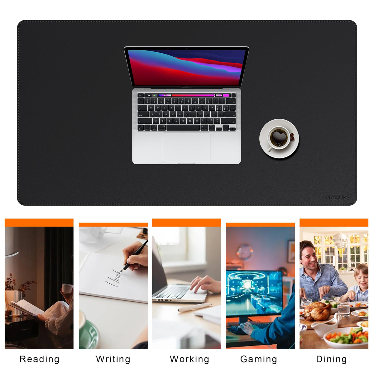Mydours 43" x 24" XXL Large Desk Mat, PU Leather Full Desk Mouse Pad, Black