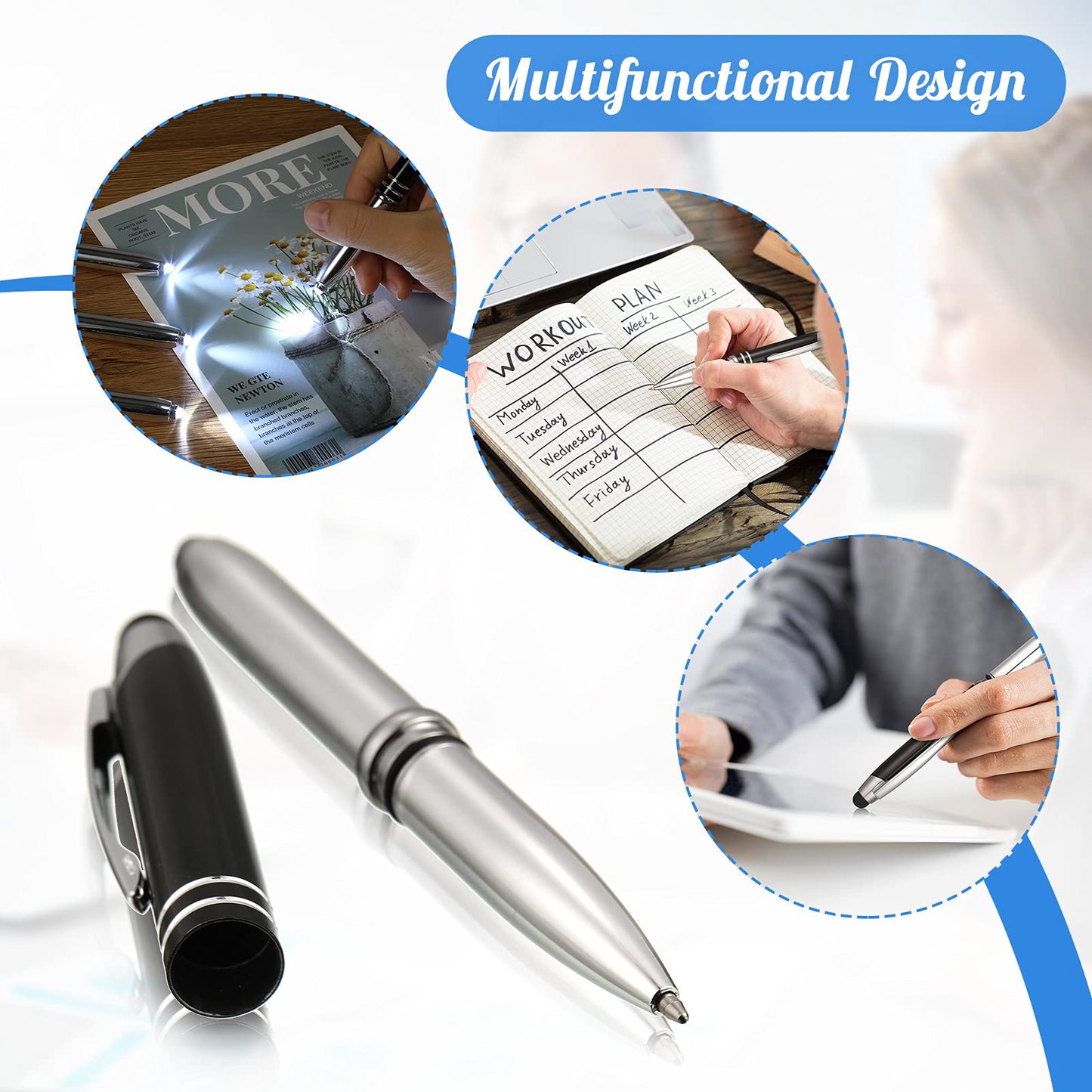 Zonon 15 Pcs Stylus Pen with Light, 3 in 1 Ballpoint Pens, Black
