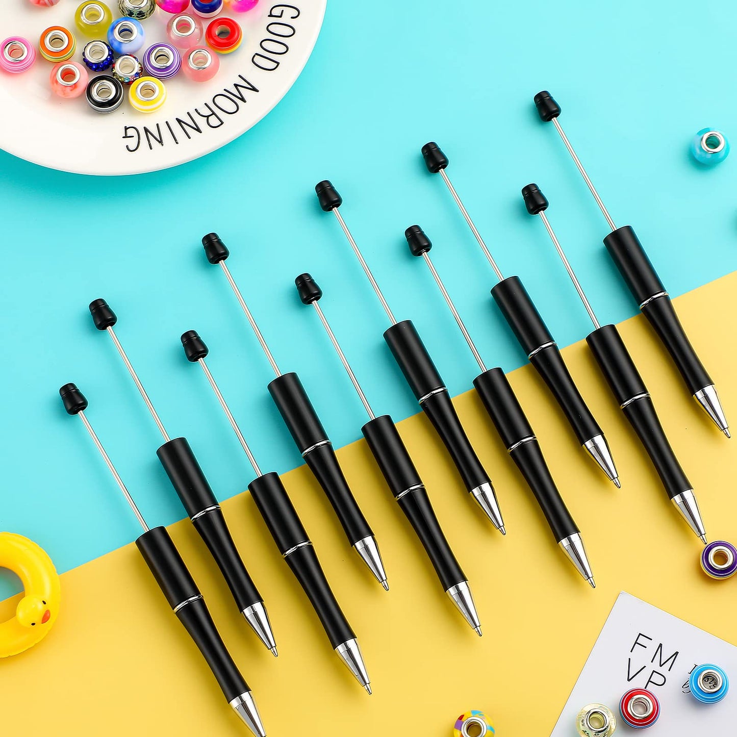 Crtiin 100 Pcs Beadable Pen School DIY Kit,Black