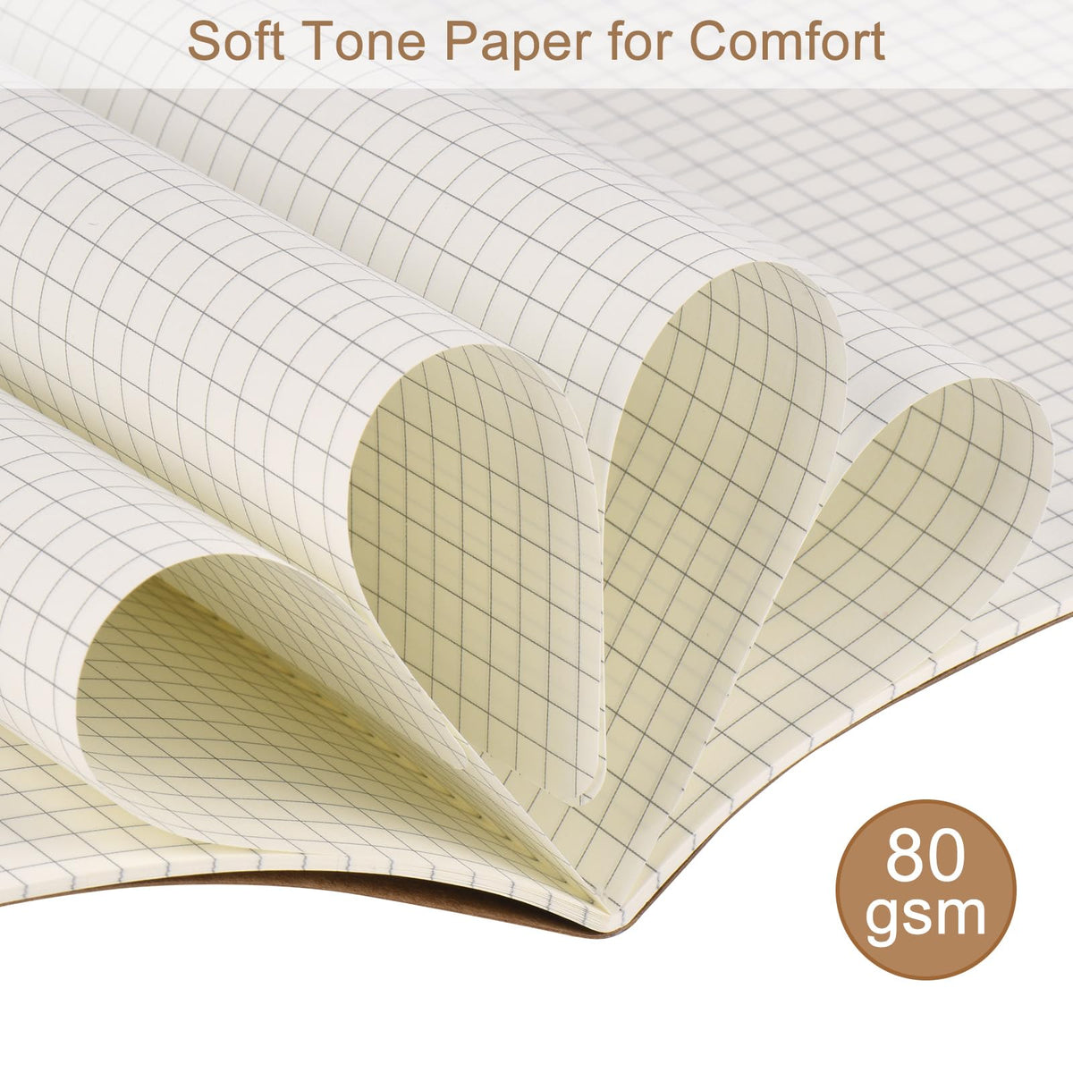 ZCZN 5 Pack A5 Kraft Notebooks Bulk, 8.15x5.5 Inches Graph Paper Journaling Notebooks, Notebooks