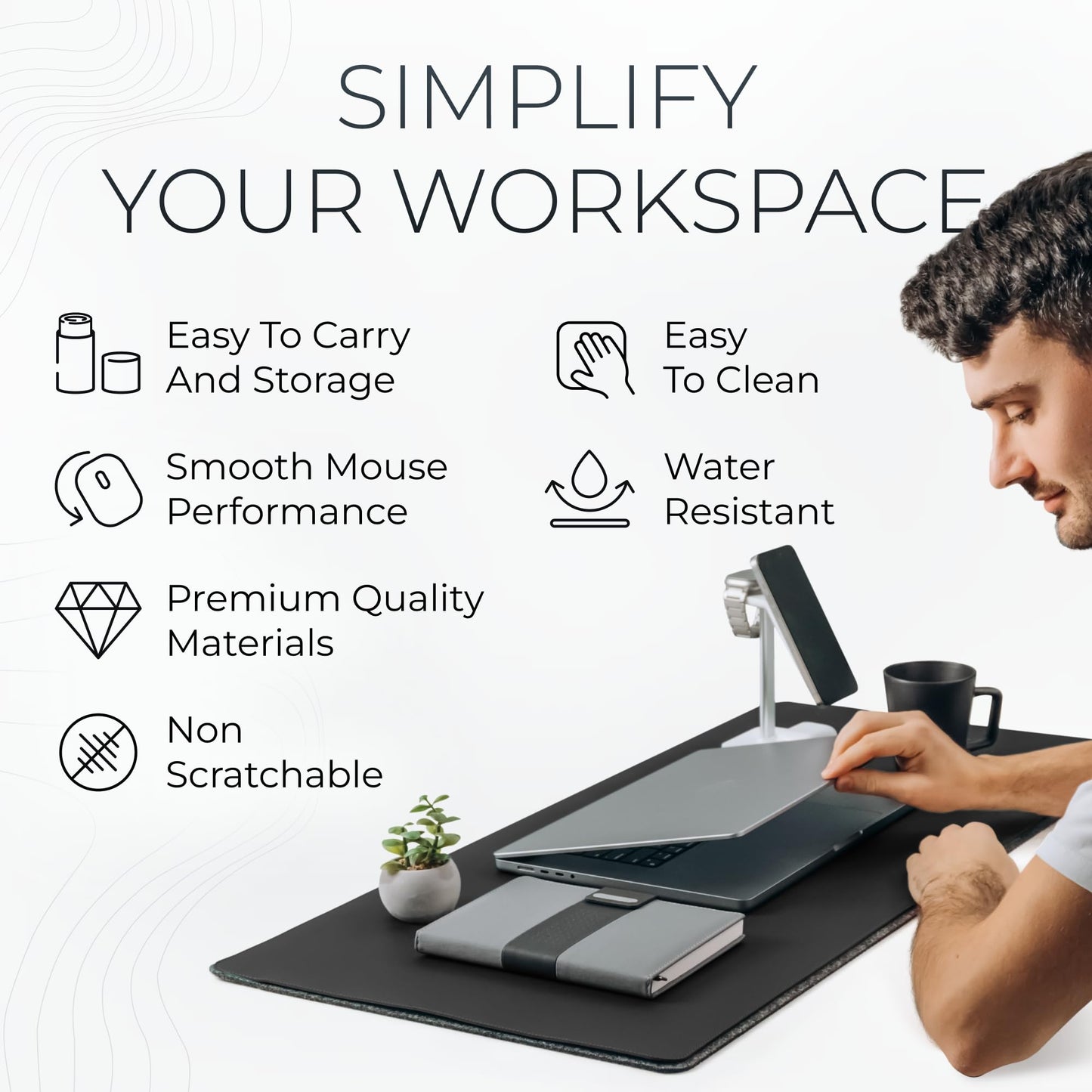 Nordik Felt and Leather Desk Mat - Dual Layer True Black 35 x 17 in